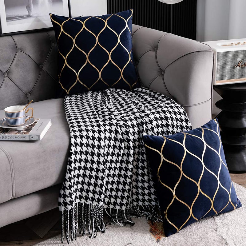 DEZENE Gold Velvet Throw Pillow Covers Navy: 2 Pack 20x20 Inch Square Decorative Pillow Cases for Bedroom Sofa Couch Living Room - Image 4
